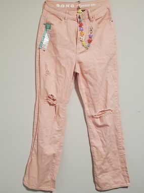 S.O.N.G. Pink Boyfriend Jeans with Distressed Knees